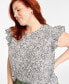 Trendy Plus Size Printed Flutter-Sleeve Crewneck T-Shirt, Created for Macy's