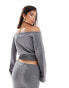 SNDYS knit off shoulder tie detail top co-ord in grey