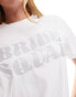 Pieces 'Bride Squad' Silver glitter front slogan t-shirt in white