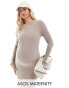 ASOS DESIGN Maternity knitted crew neck maxi dress with cuff splits in stone - STONE