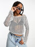 Фото #5 товара ASOS DESIGN metallic open knit slash knit top with angel sleeves in silver