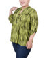 Фото #3 товара Plus Size 3/4 Roll Tab Sleeve Y-Neck Top