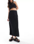 Monki midi skirt with tie waist in black