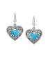 ფოტო #3 პროდუქტის Boho Bali Style Scroll Filigree Blue Turquoise Gemstone Heart Shaped Dangling Earrings For Women Oxidized .925 Sterling Silver Fish Hook