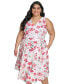 Фото #5 товара Plus Size Floral-Print Belted V-Neck Dress