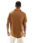 ASOS DESIGN relaxed revere polo shirt in textured tan with piping