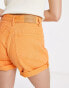 Monki turn-up denim shorts in orange Оранжевый, W26 - фото #2