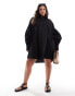 Фото #2 товара ASOS DESIGN Curve boyfriend shirt mini dress with blouson sleeve in black