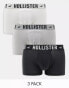 Hollister 3 pack trunks contrast logo waistband in greys/black