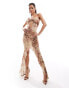 Фото #1 товара Murci mesh halterneck cut out high low maxi dress in snake print