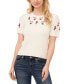 Women's Crewneck Flower Embroidered Short Sleeve Cotton Sweater