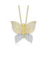 14k Yellow Gold and White Gold Plating with Cubic Zirconia Butterfly Pendant Necklace in Sterling Silver