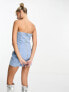 Фото #2 товара Kyo The Brand denim bandeau diamante mini dress in light blue wash