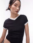 Topshop longline contrast neck v neck everyday tee in black