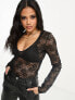 ASOS DESIGN long sleeve v neck lace bodysuit in black