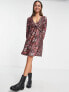 Фото #7 товара Miss Selfridge mix print v neck ruffle dress