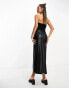 ASOS DESIGN bandeau midi dress with pu skirt and twist detail in black