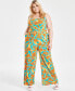 Фото #1 товара Trendy Plus Size Floral Wide-Leg Knit Jumpsuit, Created for Macy's