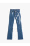 Фото #14 товара Pullu Payetli Kot Pantolon Yüksek Bel Yırtmaç Detaylı - Victoria Slim Flare Jeans