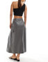 ASOS DESIGN faux leather pocket detail pleated midi skirt in grey