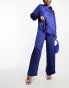 Y.A.S wide leg satin trouser co-ord in blue BLAU, S - фото #1