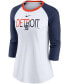 ფოტო #2 პროდუქტის Women's White, Heathered Navy Detroit Tigers Color Split Tri-Blend 3/4 Sleeve Raglan T-shirt