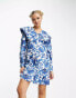 Фото #1 товара Native Youth batik print oversized collar cotton mini dress in blue