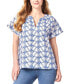 Фото #1 товара Women's Floral-Print Shirred-Neck Popover Blouse