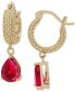 Фото #3 товара Lab Grown Ruby Pear Dangle Textured Hoop Earrings (2 ct. t.w.) in 14k Gold-Plated Sterling Silver