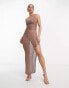 Style Cheat metallic crochet side split maxi dress in bronze