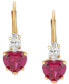 ფოტო #1 პროდუქტის Lab-Grown Pink Sapphire (2 ct. t.w.) & Cubic Zirconia Heart Drop Earrings in 14k Gold