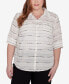 Plus Size Classic Biadere Button Down Top with Front Pockets