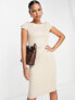 Фото #1 товара Closet London puff shoulder pencil dress with bodice detail in taupe