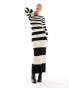 Pretty Lavish striped slash neck midaxi dress in black and beige