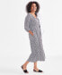 Women's Printed V-Neck Blouson-Sleeve Dress, Created for Macy's