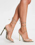 ASOS DESIGN Notify pointed insole heeled sandals in clear and gold