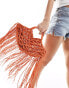 Glamorous macrame clutch bag with fringing in orange