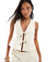 4th & Reckless Petite exclusive beaded tie front waistcoat co-ord in cream Бежевый, 40 - фото #1