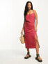Фото #1 товара Vila Petite linen touch cami midi dress with slit front in terracotta