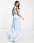 Vila Bridesmaid satin v neck maxi dress with train in pastel blue