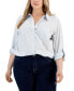 ფოტო #1 პროდუქტის Plus Size Cotton Printed Roll-Tab Shirt