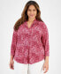 Plus Size Printed V-Neck 3/4 Sleeve Top, Created for Macy's