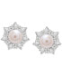 ფოტო #3 პროდუქტის Cultured Freshwater Pearl (6mm) & Lab-Created White Sapphire (1 ct. t.w.) Flower Stud Earrings in Sterling Silver