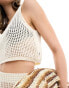 JJXX co-ord crochet vest crop top in beige