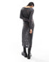 Фото #3 товара Pimkie laddered knit off shoulder midi jumper dress in charcoal