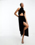 Фото #1 товара ASOS DESIGN velvet halter twist front cut out maxi dress in black