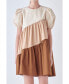 Фото #4 товара Women's Asymmetrical Colorblock Puff Sleeve Dress