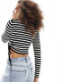 Фото #7 товара Bershka ruched side knitted top in black & white stripe