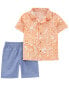 Baby 2-Piece Palm Linen Button-Front Shirt & Short Set 9M