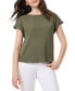 ფოტო #1 პროდუქტის Women's Crewneck Short-Sleeve Button-Trim Top